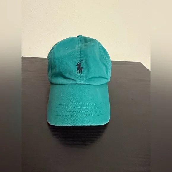 POLO Ralph Lauren Vintage Classic Leather Strap Adjustable Teal Green Hat Cap - Picture 1 of 4